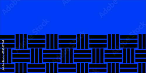 Black Weave Pattern Showing Repetition Useful as Background. Minimal line Seamless geometric pattern with shapes. Decoration and maze ornament square wall tile. black rattan weave texture background.