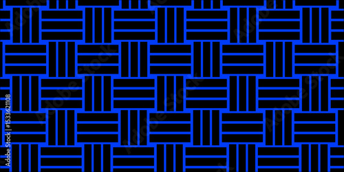 Black Weave Pattern Showing Repetition Useful as Background. Minimal line Seamless geometric pattern with shapes. Decoration and maze ornament square wall tile. black rattan weave texture background.