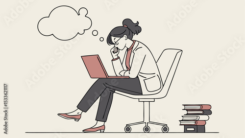 Focused Woman Brainstorming Ideas on Laptop  Creative Thinking and Problem Solving Strategies