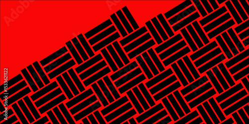Black Weave Pattern Showing Repetition Useful as Background. Minimal line Seamless geometric pattern with shapes. Decoration and maze ornament square wall tile. black rattan weave texture background.