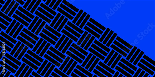 Black Weave Pattern Showing Repetition Useful as Background. Minimal line Seamless geometric pattern with shapes. Decoration and maze ornament square wall tile. black rattan weave texture background.