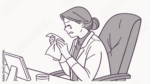 Upset Woman Crying at Desk Stress, Sadness, and Workplace Emotions Illustrated