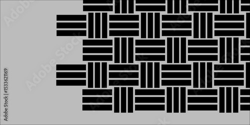 Black Weave Pattern Showing Repetition Useful as Background. Minimal line Seamless geometric pattern with shapes. Decoration and maze ornament square wall tile. black rattan weave texture background.