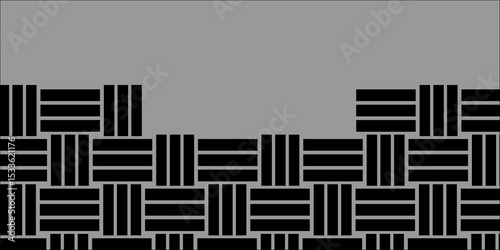 Black Weave Pattern Showing Repetition Useful as Background. Minimal line Seamless geometric pattern with shapes. Decoration and maze ornament square wall tile. black rattan weave texture background.