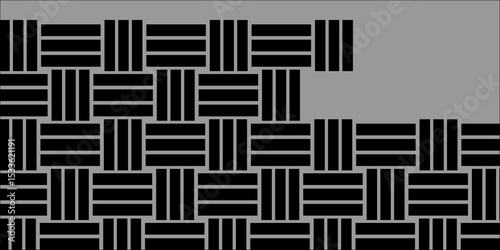 Black Weave Pattern Showing Repetition Useful as Background. Minimal line Seamless geometric pattern with shapes. Decoration and maze ornament square wall tile. black rattan weave texture background.