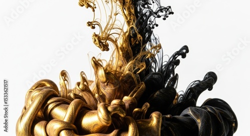 Gold and Black Ink Cloud Abstract