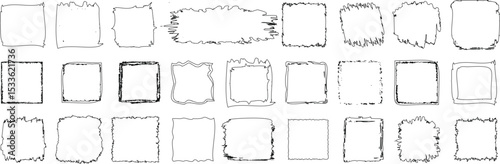 Hand drawn rough square frame collection featuring sketchy square border designs for decoration, graphic design, and creative projects. outline frames for a unique, artistic touch to digital artwork