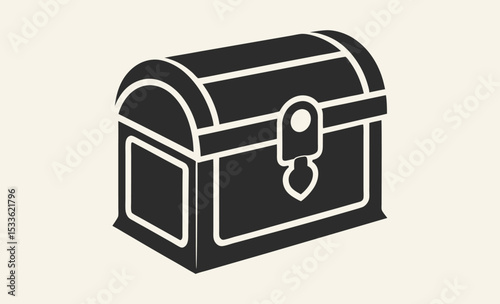 Treasure chest silhouette, wooden chest icon, pirate loot vector
