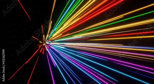 Colorful Light Speed Trail on Black Background