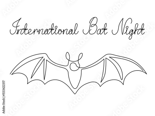 International Bat Night. Abstract bat. continuous single one line art hand drawing sketch logo