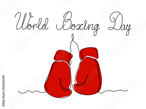 World Boxing Day. Abstract pair of boxing gloves, continuous single one line art hand drawing sketch, logo