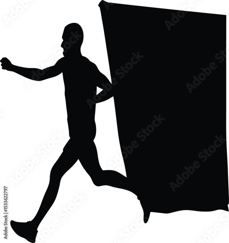 Running man silhouette, athletic figure, isolated vector