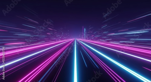 Neon Light Streak on Dark Road