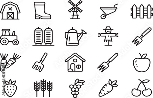 Farming Iconography: An array of essential farming elements, thoughtfully arranged, offering a visually engaging representation of agricultural life.