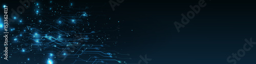 Abstract AI circuit board background. Technology connected blue lines with electronics elements on tech bg. Computer motherboard with a chip,