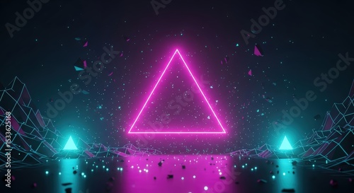 Neon Triangle with Glowing Landscape