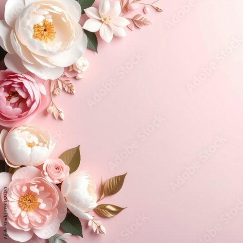Floral arrangement event featuring peonies and roses home decor aesthetic background soft colors close-up view
