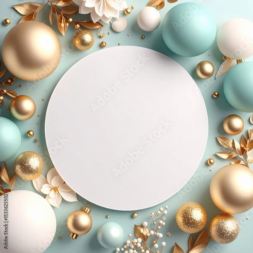 Elegant golden and aqua christmas decor festive setting decorative elements calm environment aerial view holiday spirit