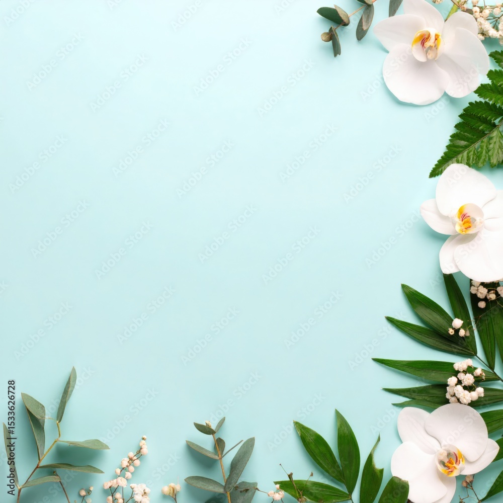 Fototapeta premium Floral arrangement display studio photography bright atmosphere top view nature concept for home decor