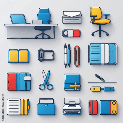 Vector set of office computer technology and business web icons