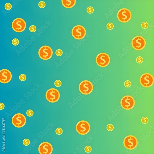 Abundant golden dollar coins scattered on a lively green background. A fresh visual for finance, investment, and achieving financial goals