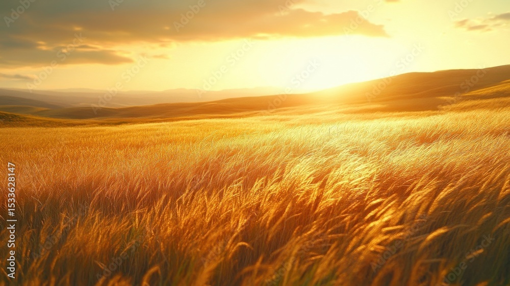 Obraz premium Golden Wheat Field Under Dramatic Sunset Sky Agriculture Landscape