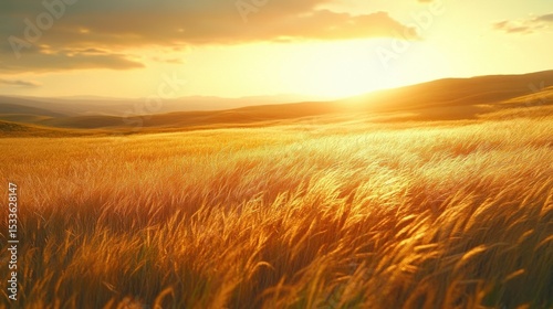 Golden Wheat Field Under Dramatic Sunset Sky Agriculture Landscape