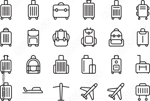 Minimalist Black Line Art Luggage Icons