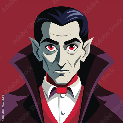 Elegant man (vampire) in formal attire, fangs subtly visible, a classic creature of the night.