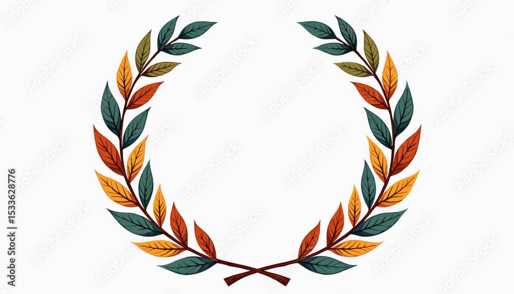 Obraz premium Laurel wreath with vibrant autumn leaves
