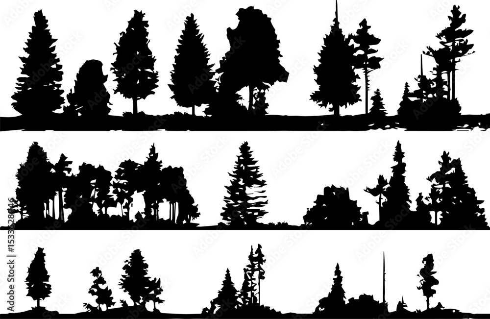 Fototapeta premium Silhouettes of various trees create striking contrast against white background showcasing nature's diversity