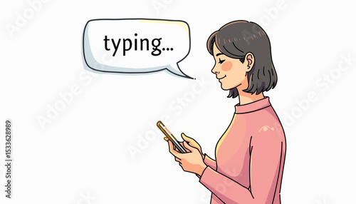 Woman smiling while typing on smartphone