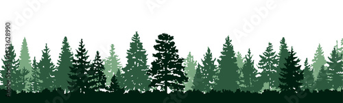 Lush green forest silhouette against bright background, evoking tranquility