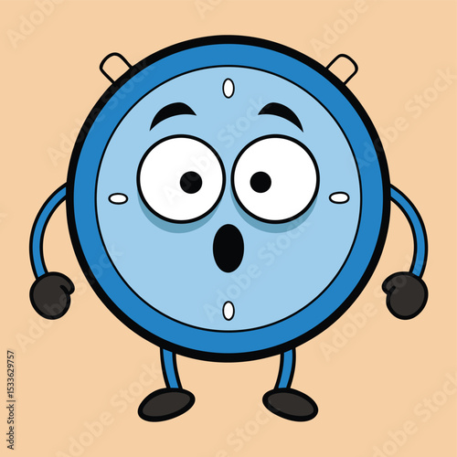 Anxious nervous clock with wide eyes, its hands spinning frantically, symbolizing stress.