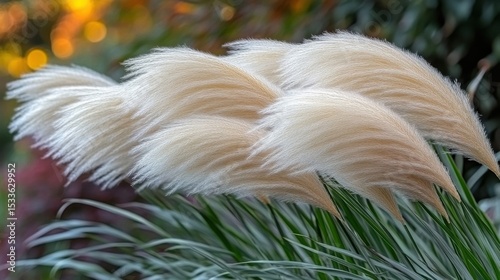 Pampas Grass Plumes Close Up with Sunlight and a Blurred Background