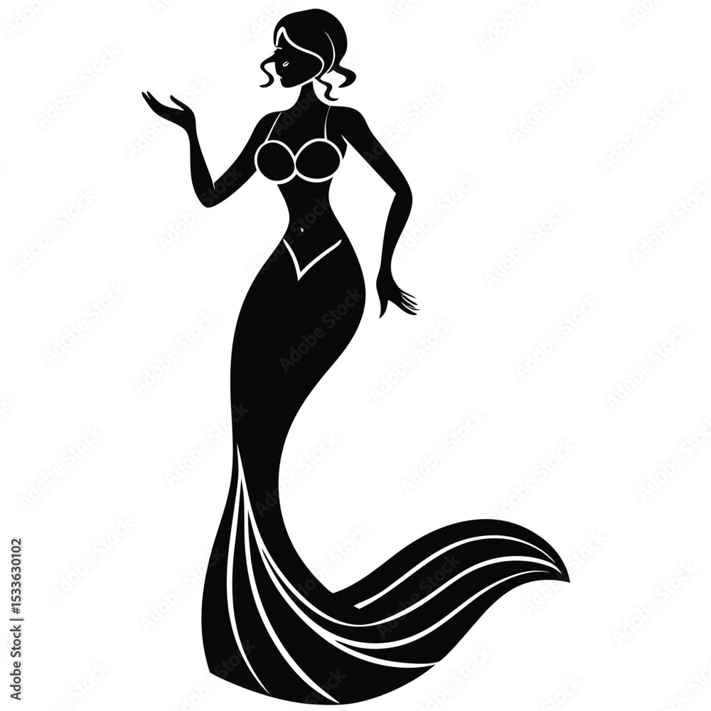 Obraz premium Flared Mermaid Gown Vector Silhouette | Elegant Dress Art | EPS 10 Scalable
