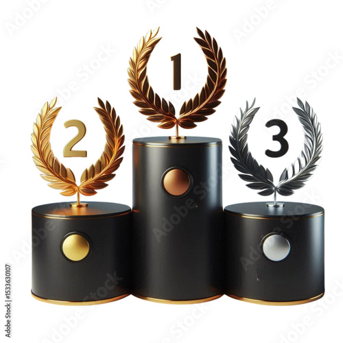 Gold silver bronze laurel wreath award winners podium
