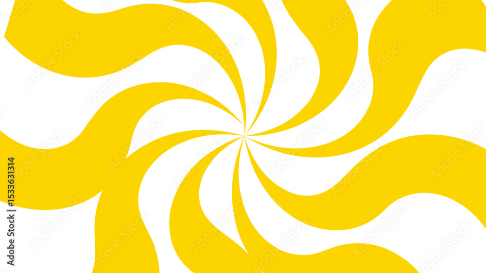 Obraz premium Abstract design with central spiral swirl with thick, curving yellow and white bands radiating outward. Hypnotic, dynamic motion, forming a sunburst-like effect. Energy, movement, and visual rhythm.