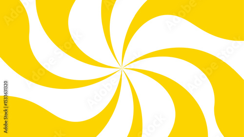 Abstract design with central spiral swirl with thick, curving yellow and white bands radiating outward. Hypnotic, dynamic motion, forming a sunburst-like effect. Energy, movement, and visual rhythm.