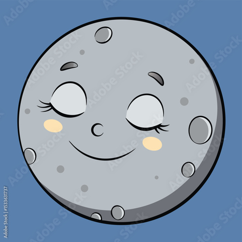 Serene sleepy full moon with a small, contented smile, illuminating the tranquil night.