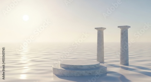 Marble Podium and Column by Sea