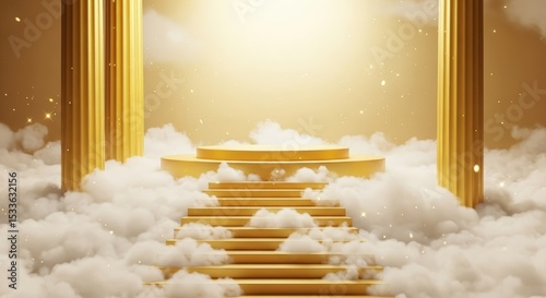 Gold Podium with Clouds and Columns