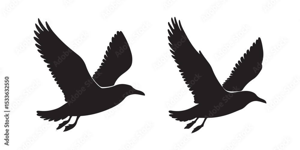 Fototapeta premium Graceful Flying Seagull Silhouettes - Coastal Bird Vector Art Collection