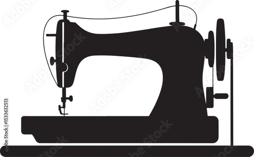 Vintage sewing machine silhouette black and white