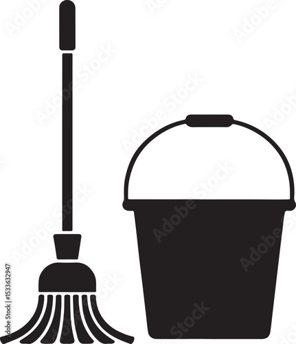 Mop and bucket cleaning supplies icon