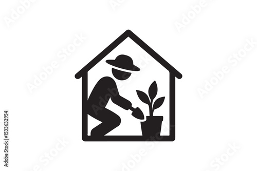 Gardening at Home Icon silhouette vector with white background