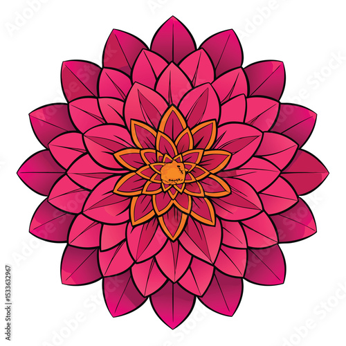 Stunning vibrant dahlia with perfectly symmetrical petals, a beautiful and intricate bloom.