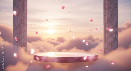 Pink Podium with Petals in Sky