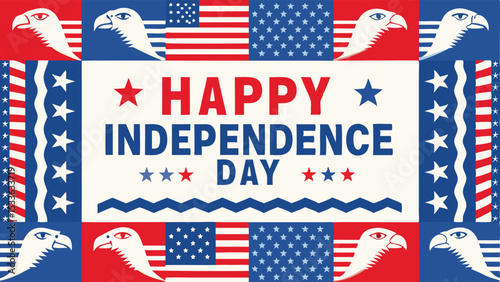 Happy independence day with american flag eagles and stars patriotic background design art