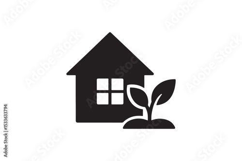 House with Garden Icon silhouette vector with white background